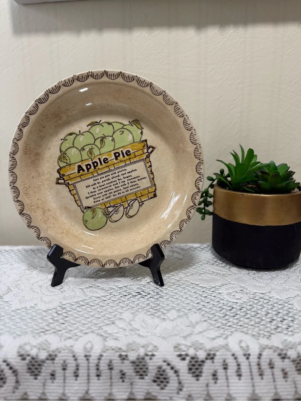 Vintage 1980's USA Made APPLE PIE Recipe BAKING DISH Pie Plate